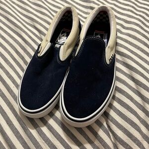 Vans Men's Navy and Cream Slip-On Sneakers